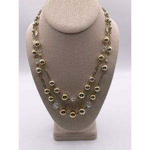 Vintage gold and aurora borealis necklace | double layered vintage bead necklace